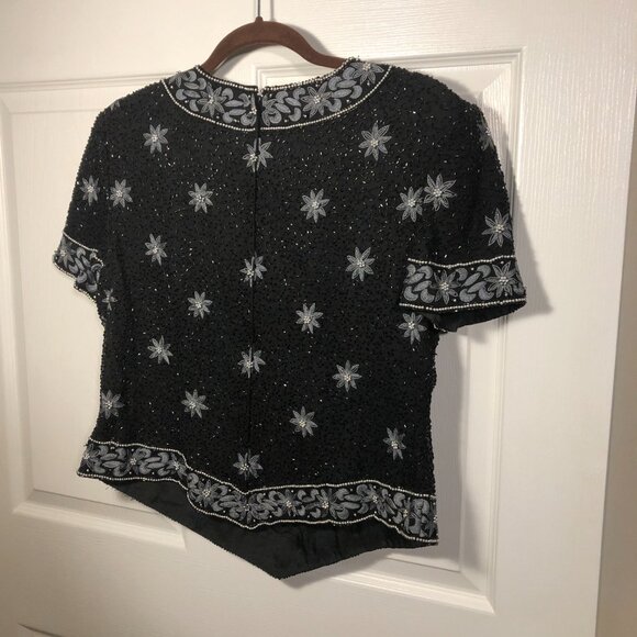 Cote D'Azur Evening vintage beaded embroidered crop top, XL - Picture 6 of 12